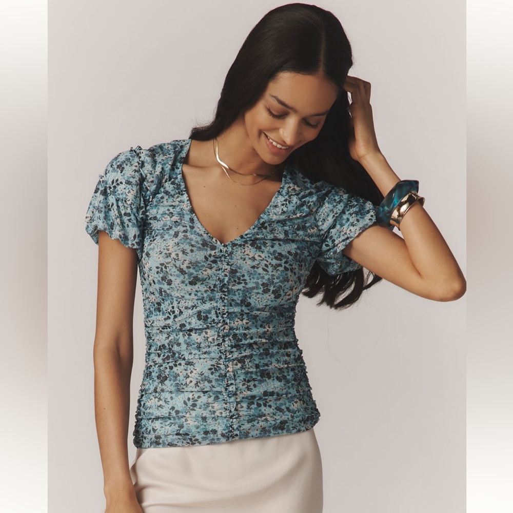 Anthropologie Blue Floral Blouse
